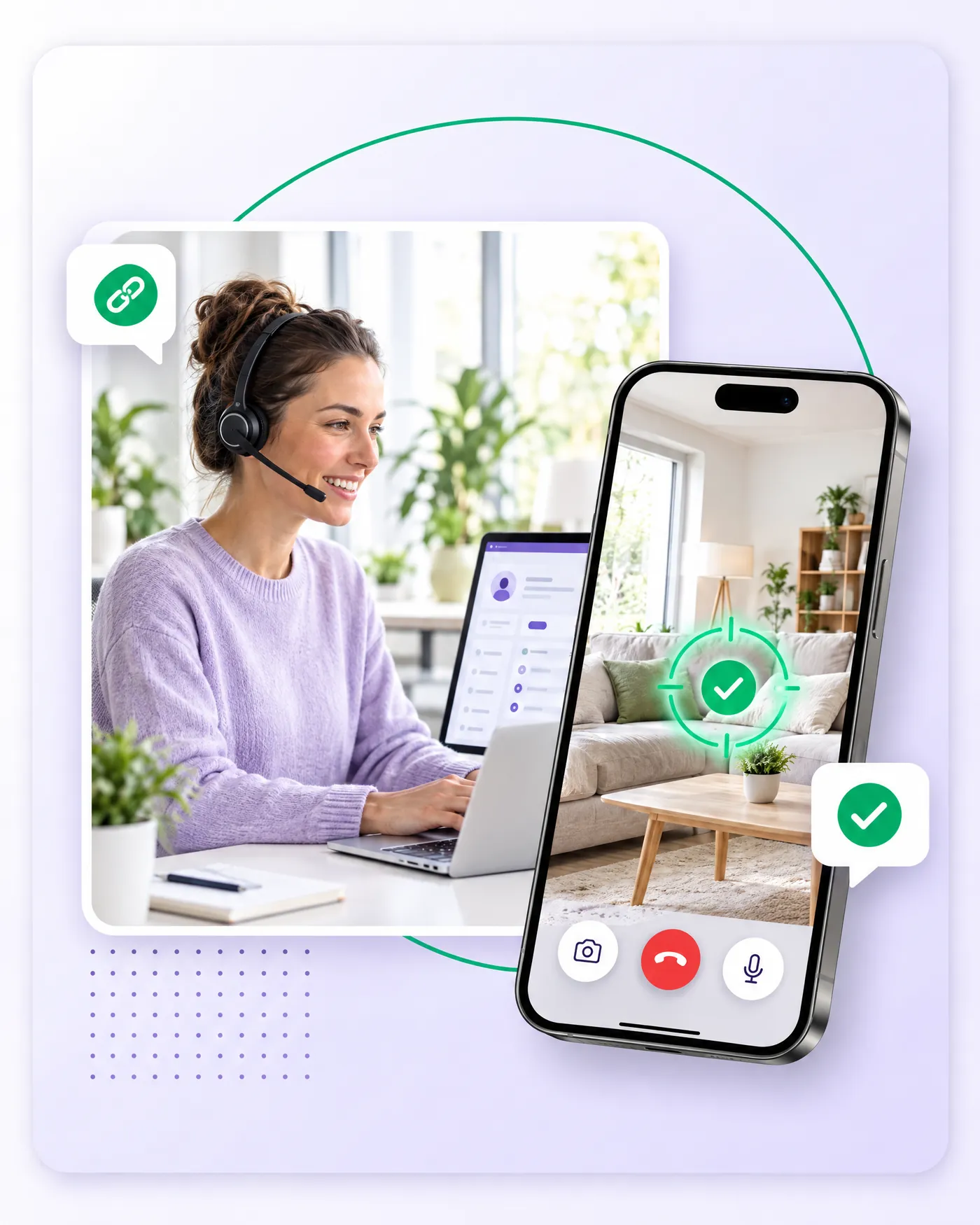 Adviser wearing a headset who shares a visual with a customer's smartphone