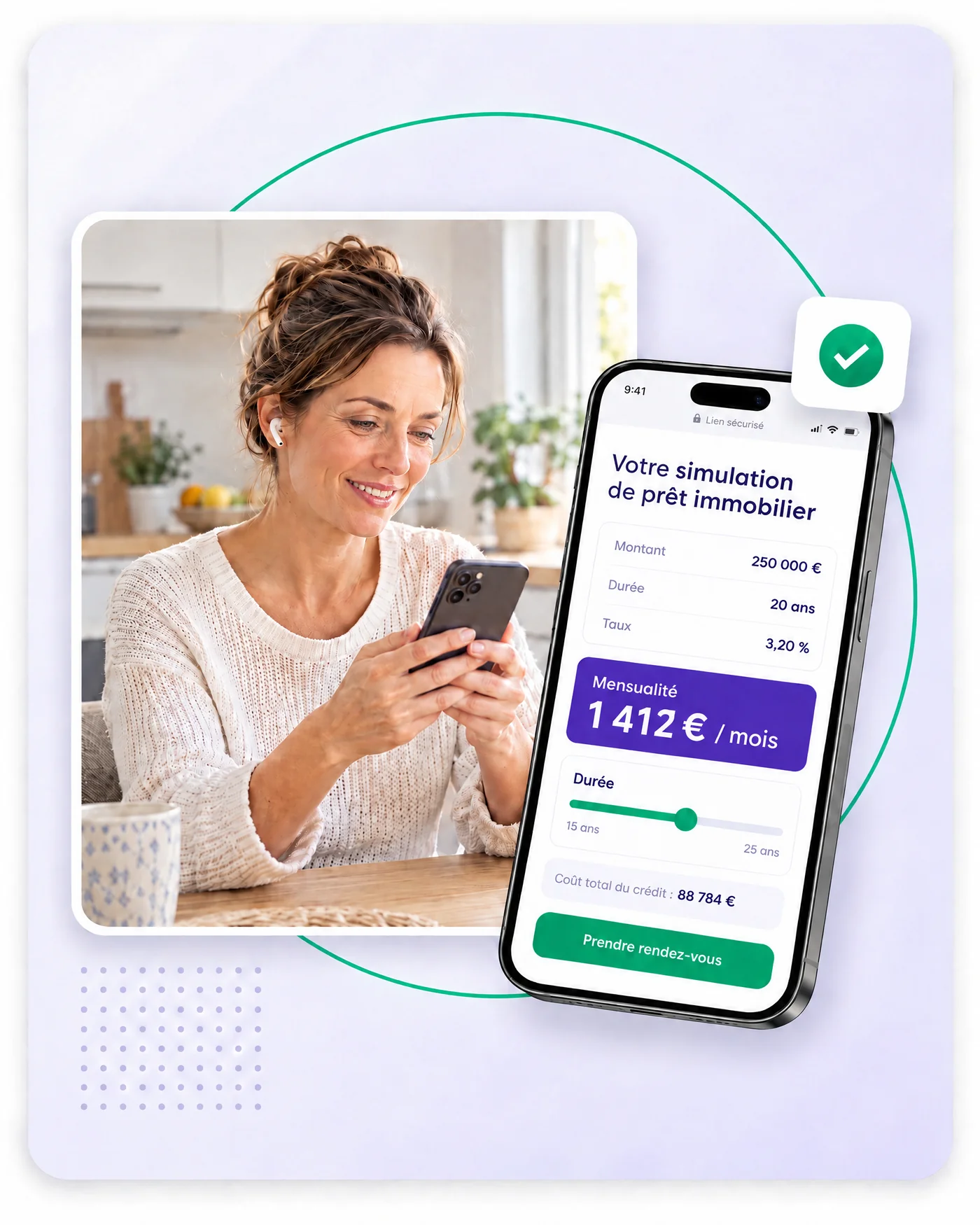 Customer at home viewing the simulation shared by her adviser on her smartphone